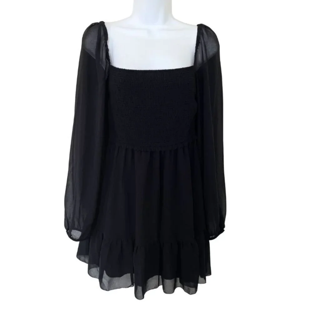 Aritzia Wilfred Tempest Black Mini Dress Sz M Babydoll Bohemian